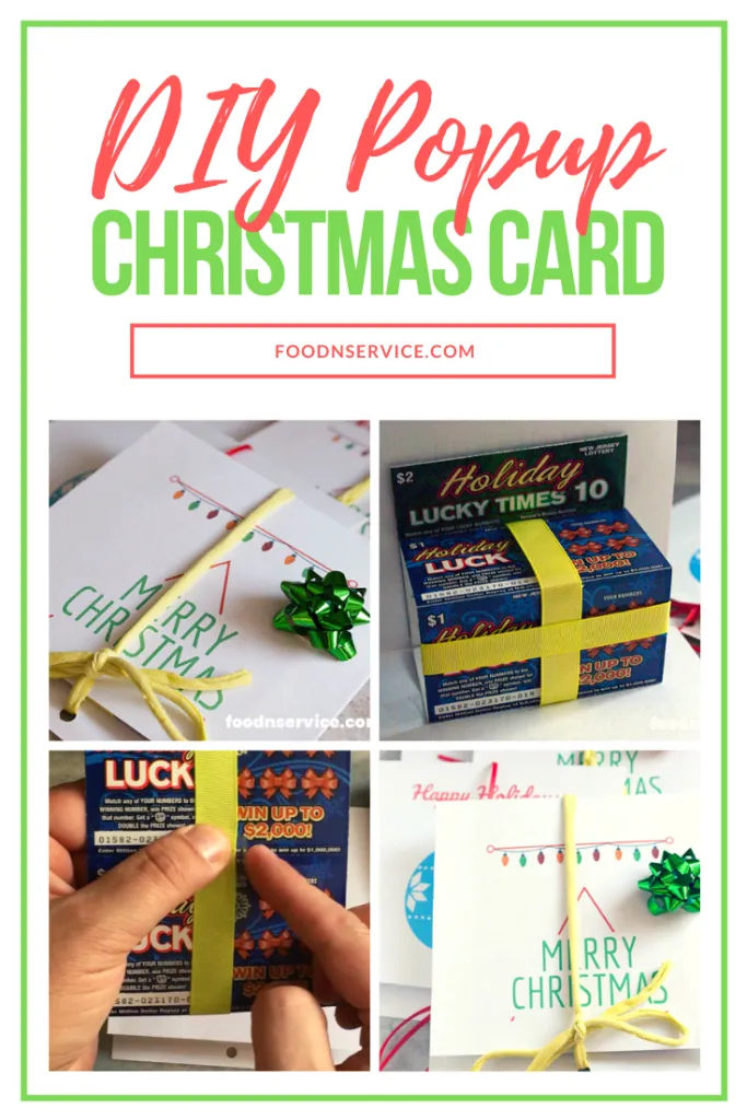DIY Popup Christmas Card with green ribbon