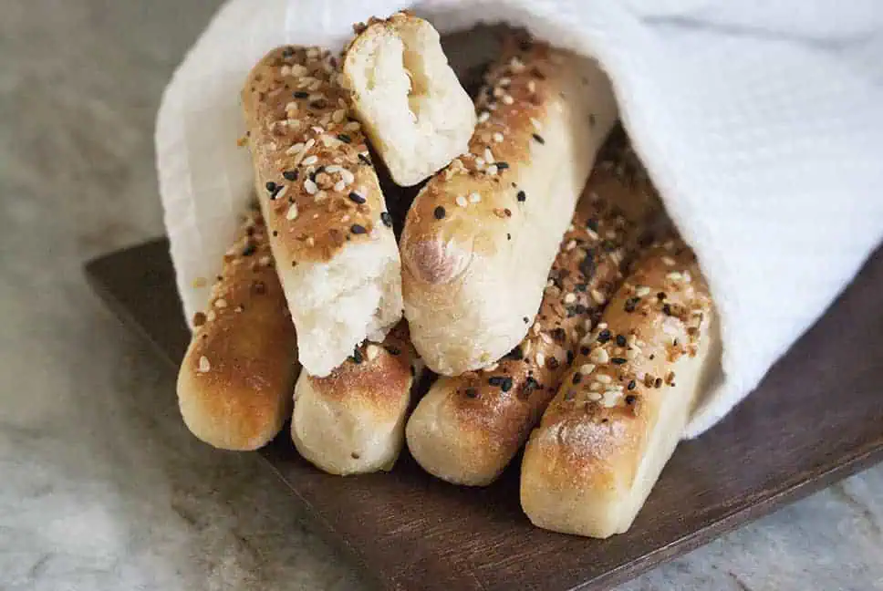 2 ingredient Weight Watchers bagels sticks wrapped in a white napkin