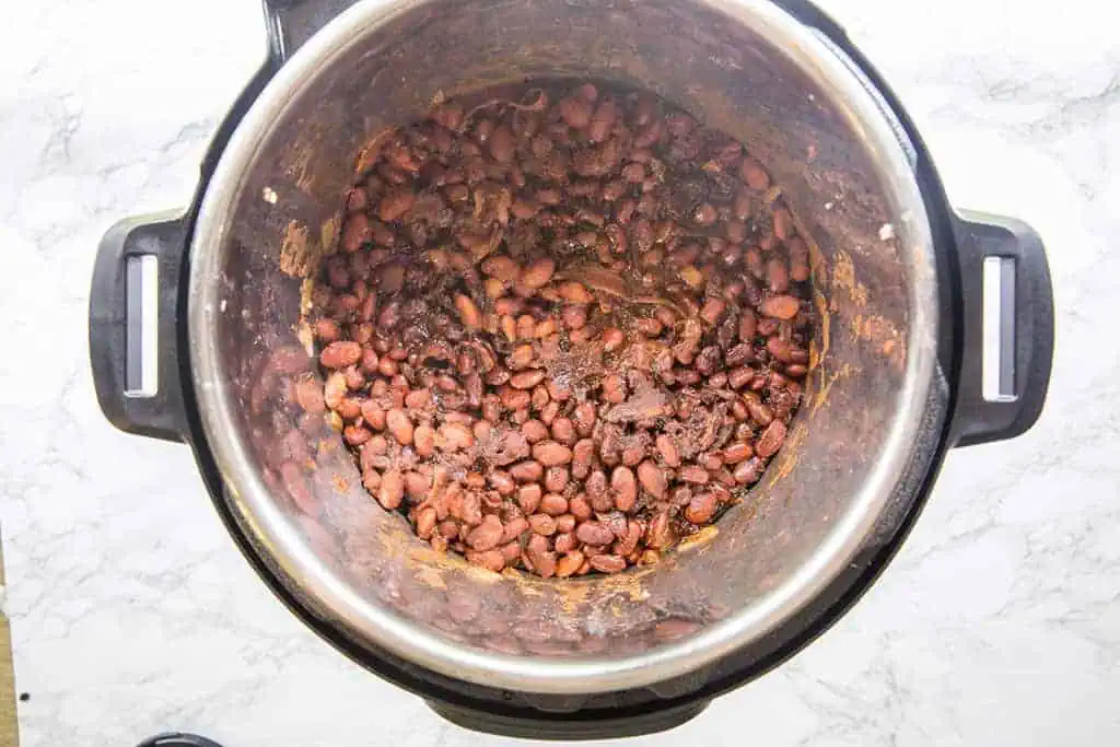 instant pot baked beans shown in the instant pot