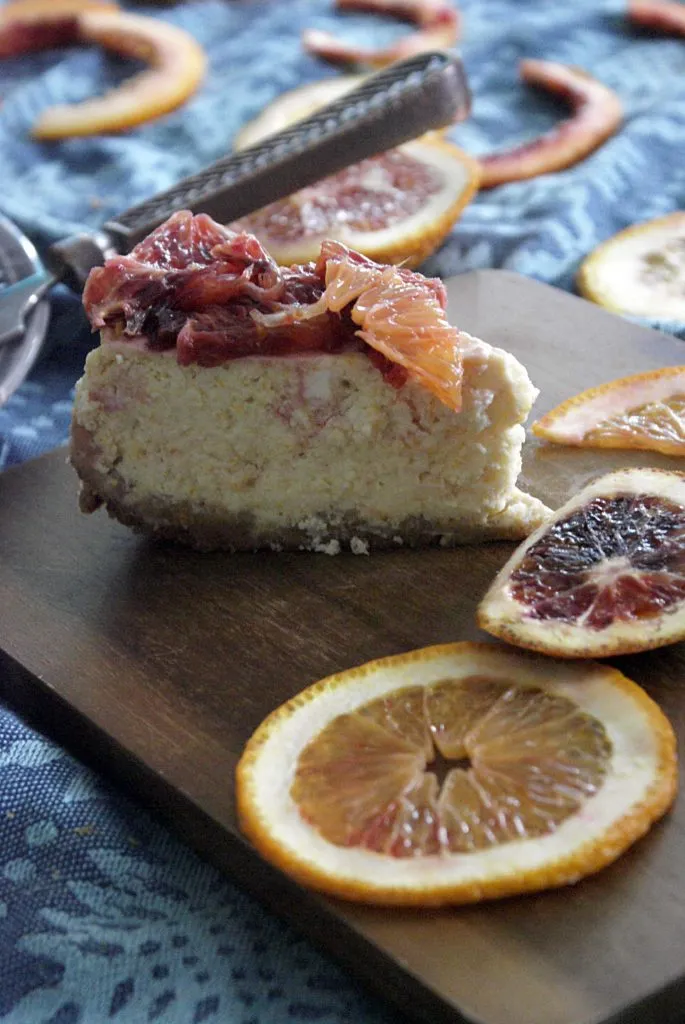 close up shot of my instant pot blood orange cheesecake