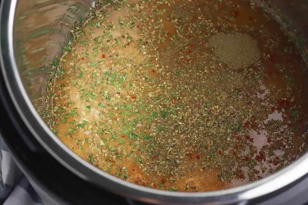 chicken broth and seasonings in isntant pot