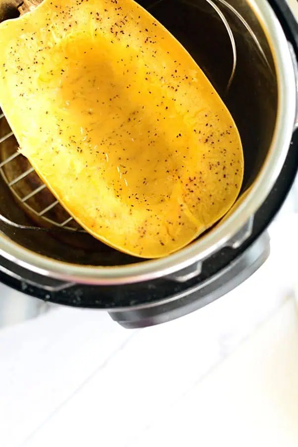 spaghetti squash in instant pot on a trivet