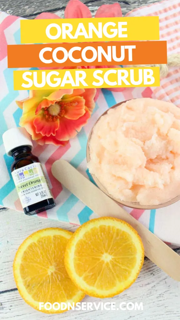 easy diy orange coconut sugar scrub in a white bowl created with essential oils