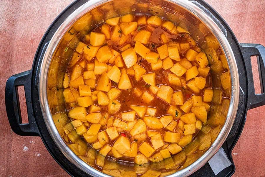 Diced mangoes in instant pot for chutney