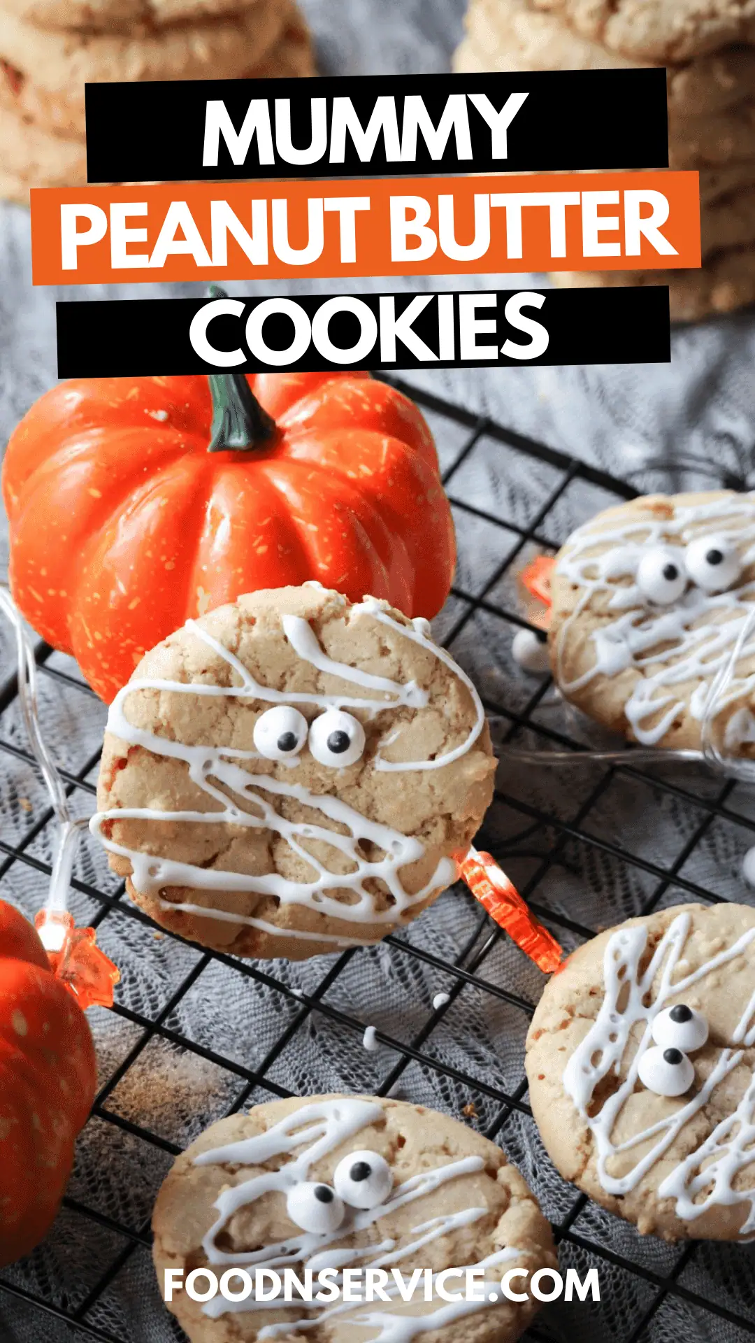 mummy peanut butter sugar cookies on a lace background
