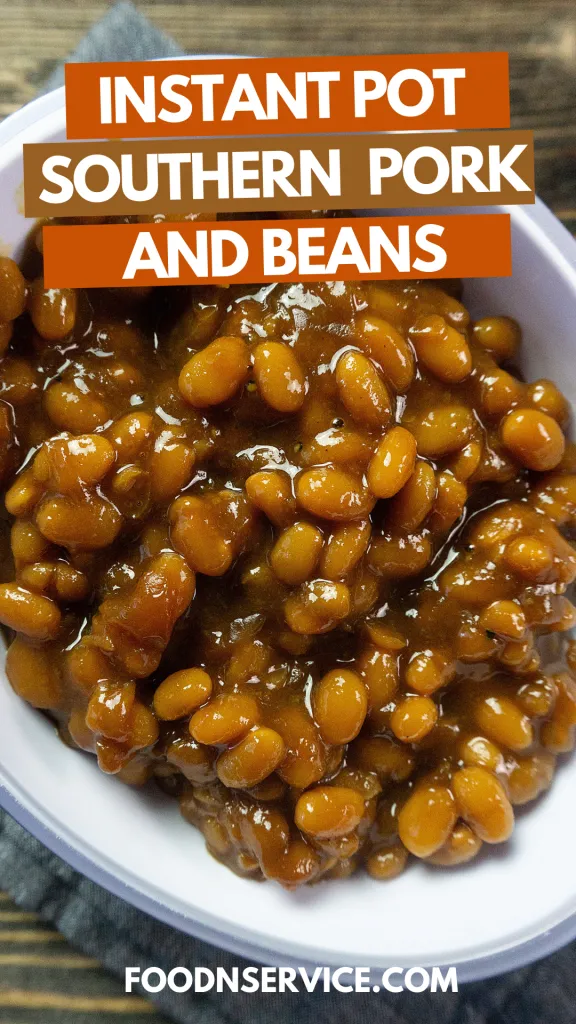 instant pot pork and beans in a white dish