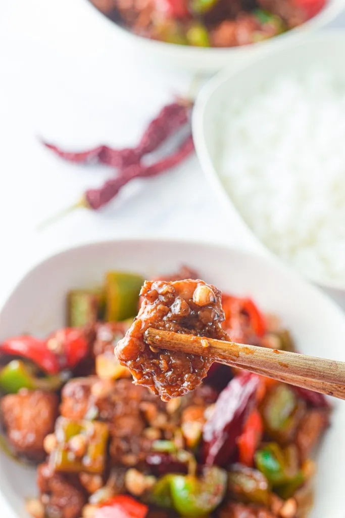air fryer kung pao chicken with rice