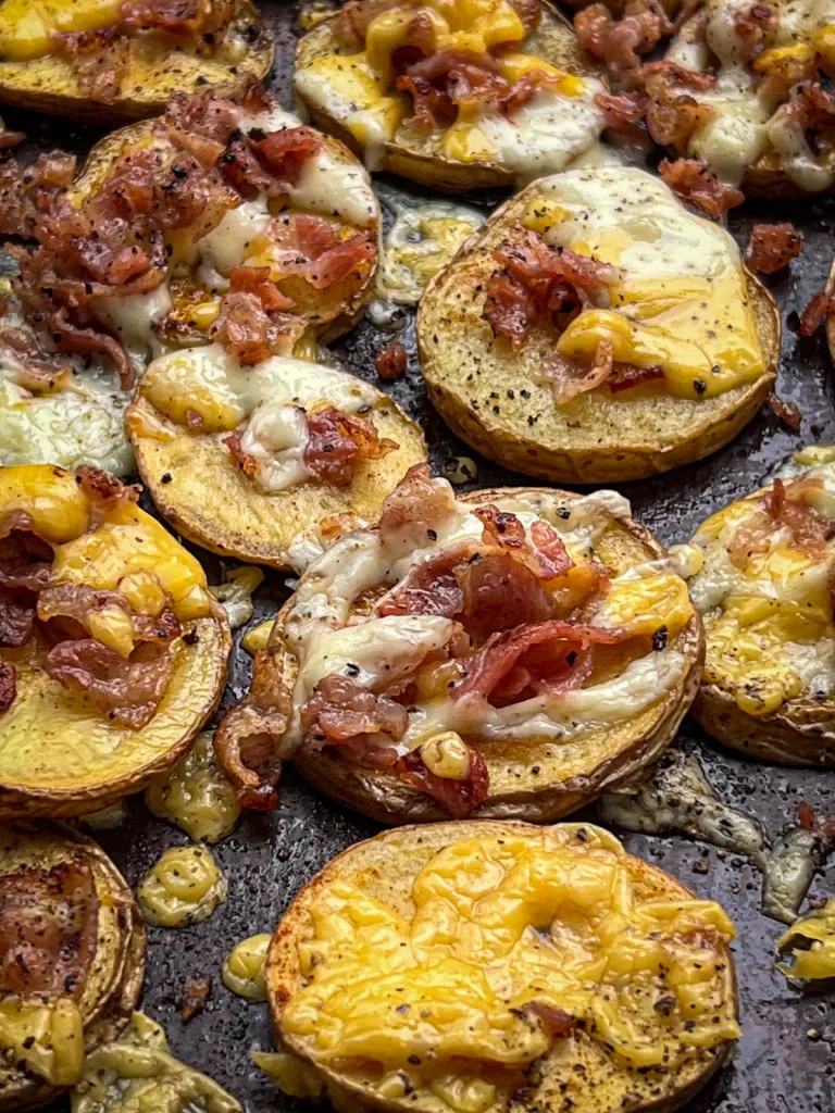 cheesy bacon topped potatoes that were baked