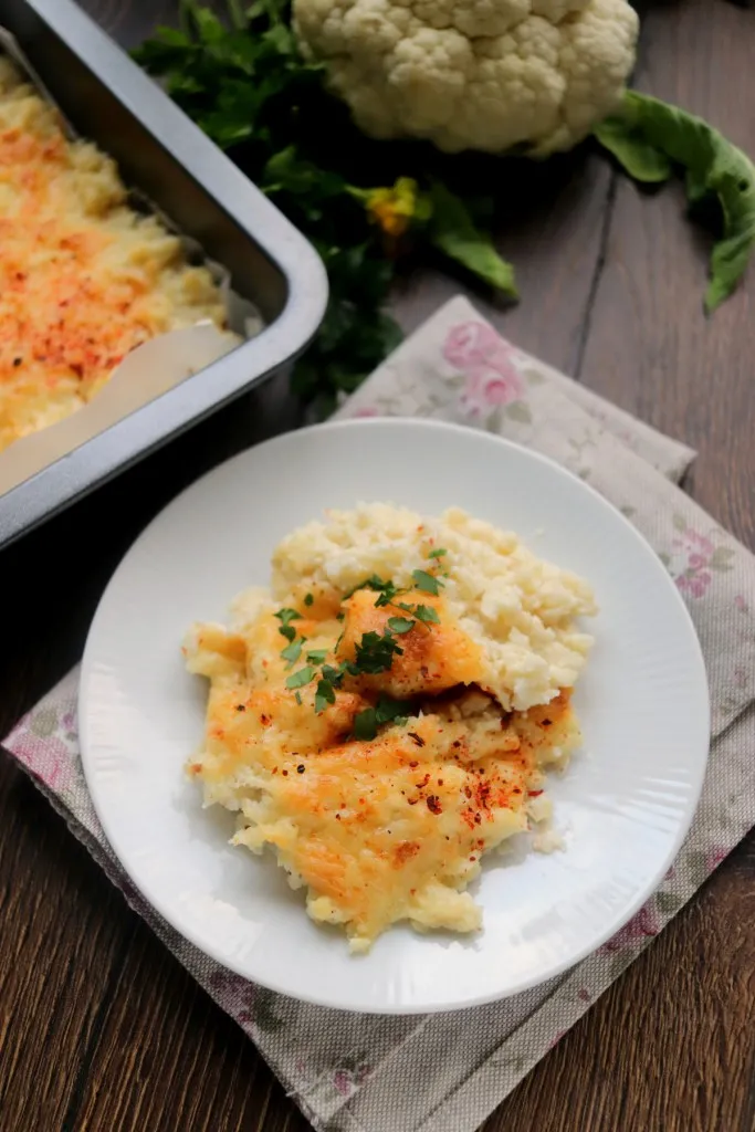 mashed cauliflower on a white plate