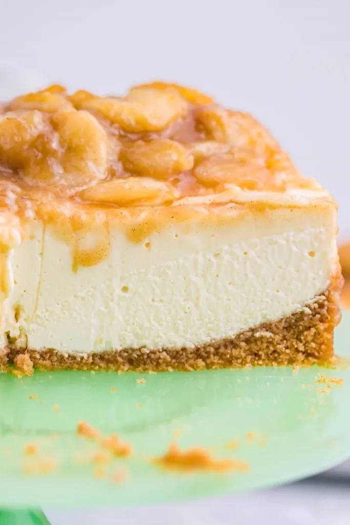 instant pot bananas foster cheesecake sliced side view