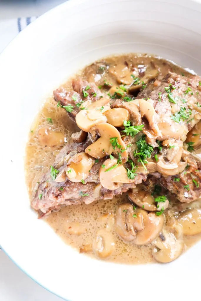 closer overhead view of closer recipe made beef and mushrooms