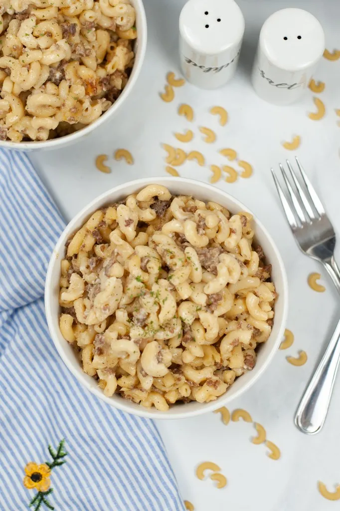 main image for hamburger helper with white and blue linen