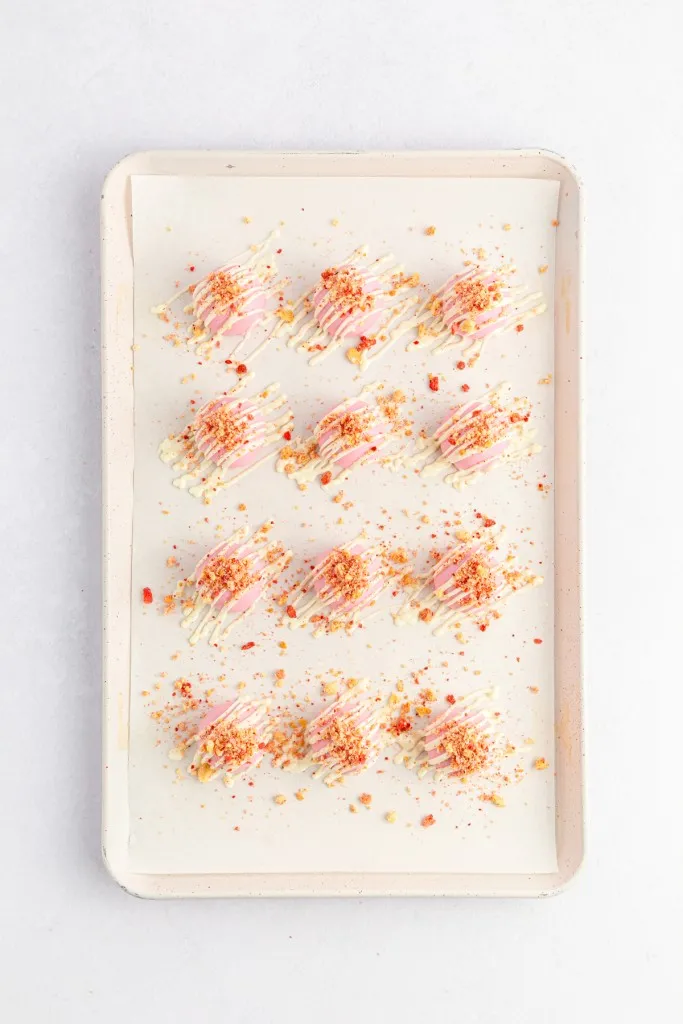 strawberry crunch topping on top of cake balls