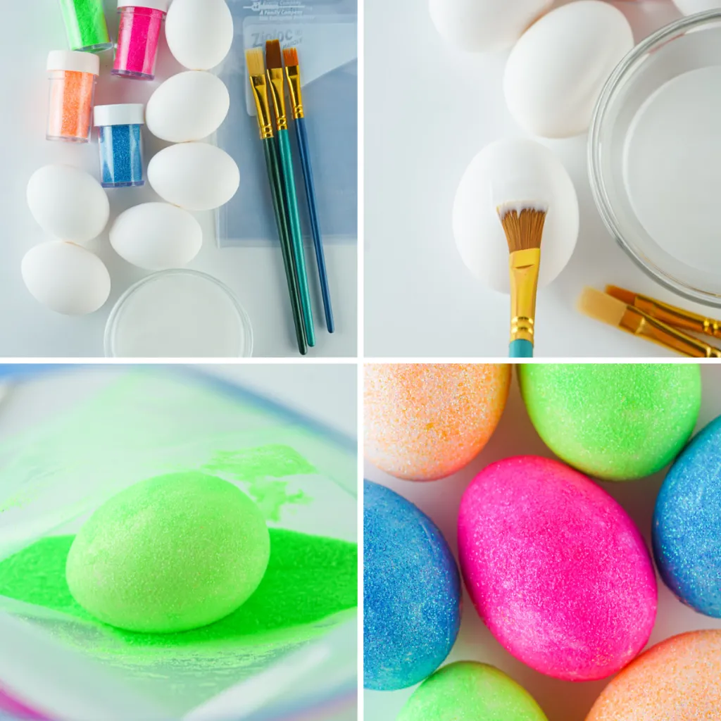 Inprocess image of how to make glitter covered easter eggs