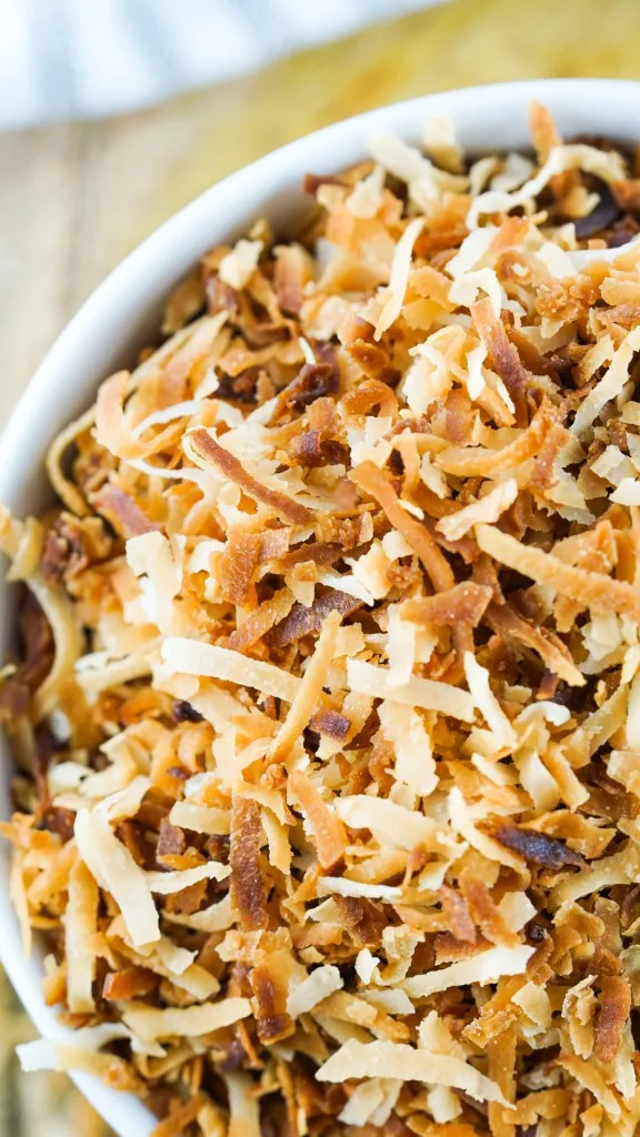 over head shot of fresh toasted coconut