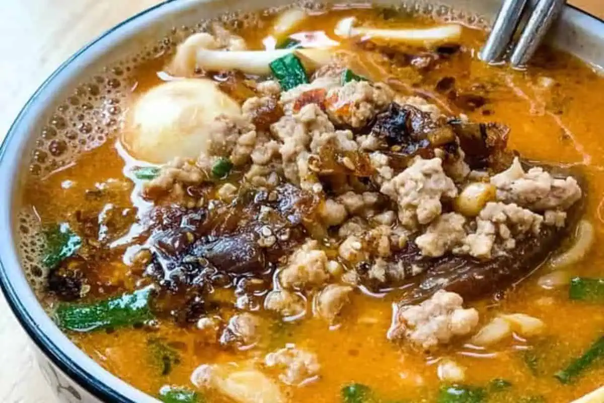 Spicy ramen in a bowl.