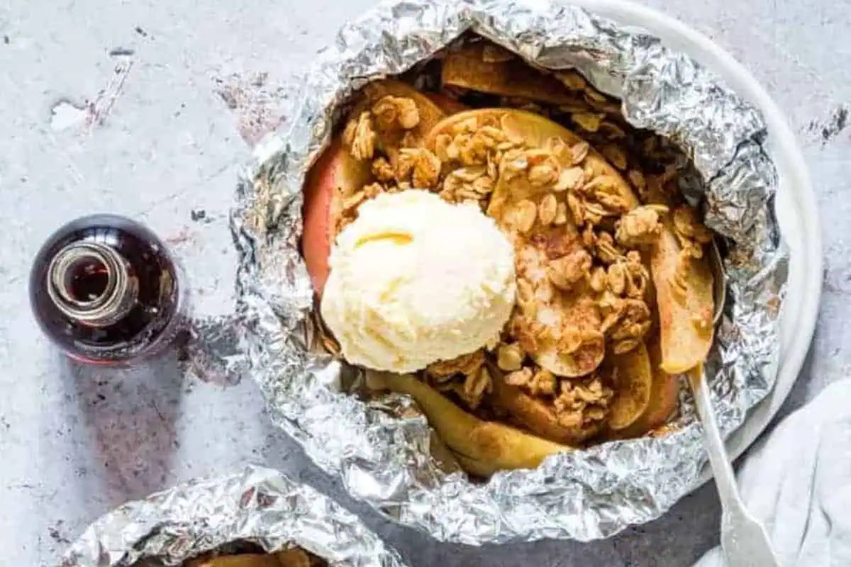 Apple crisp in a foil pack.