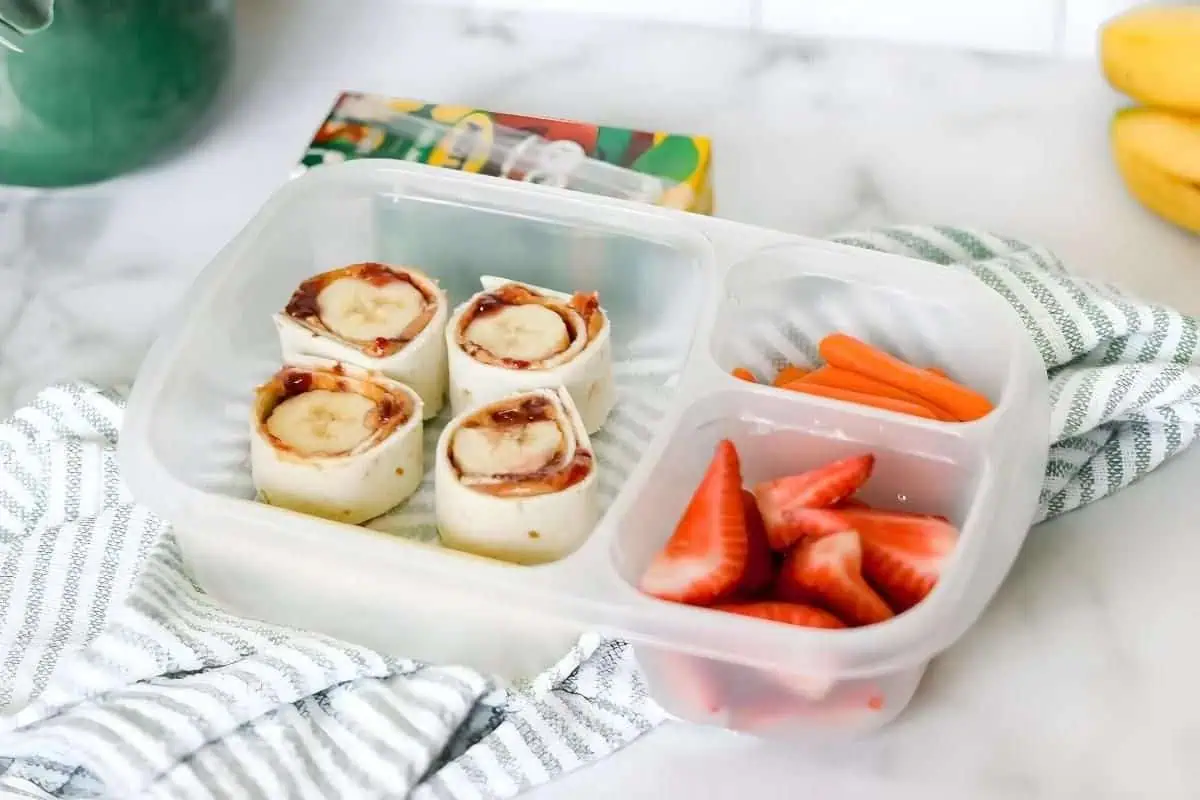 Peanut Butter and Jelly with Banana rolled in a Tortilla