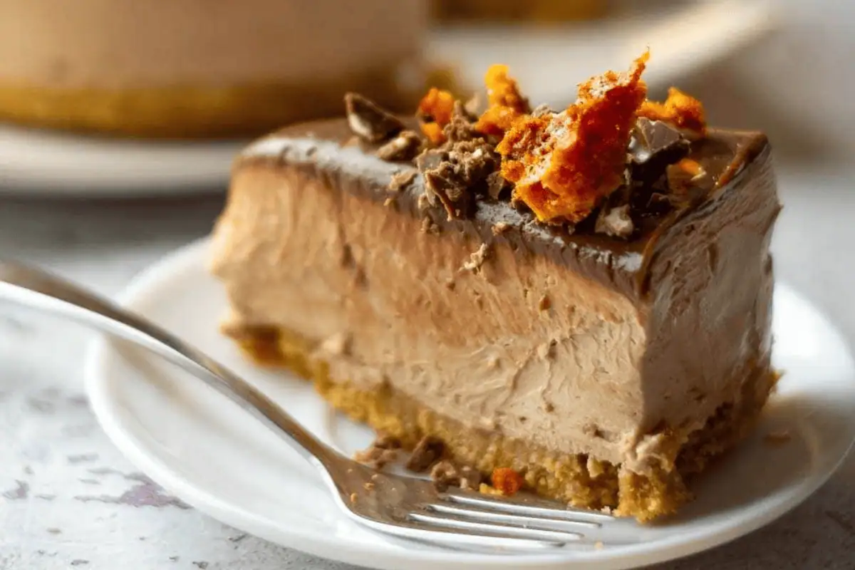 A slice of toblerone cheesecake.