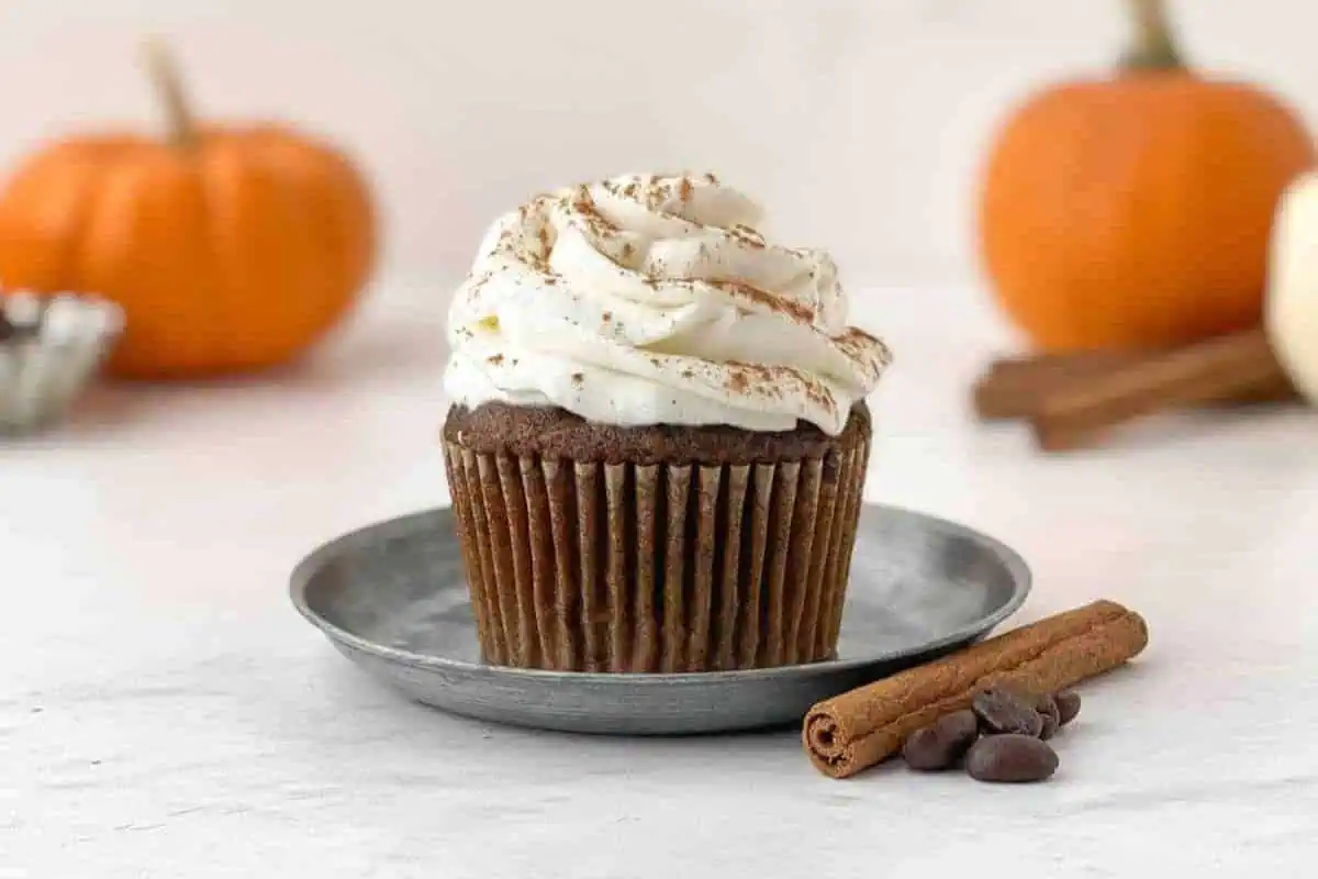 A pumpkin spice latte cupcake.