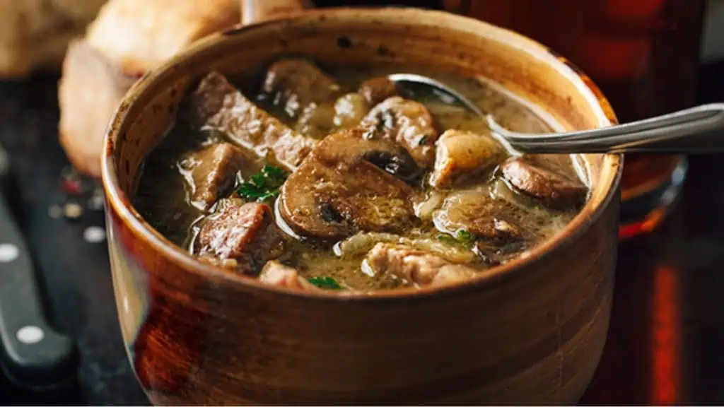Steak and Ale Soup with Mushrooms
