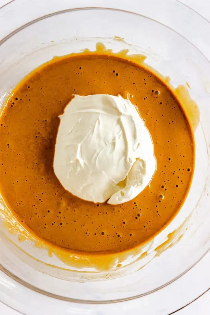 Gingerbread egg mixture with mascarpone cheese.