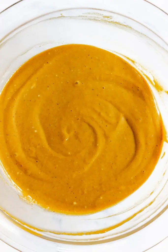 Gingerbread mixture in a glass bowl.