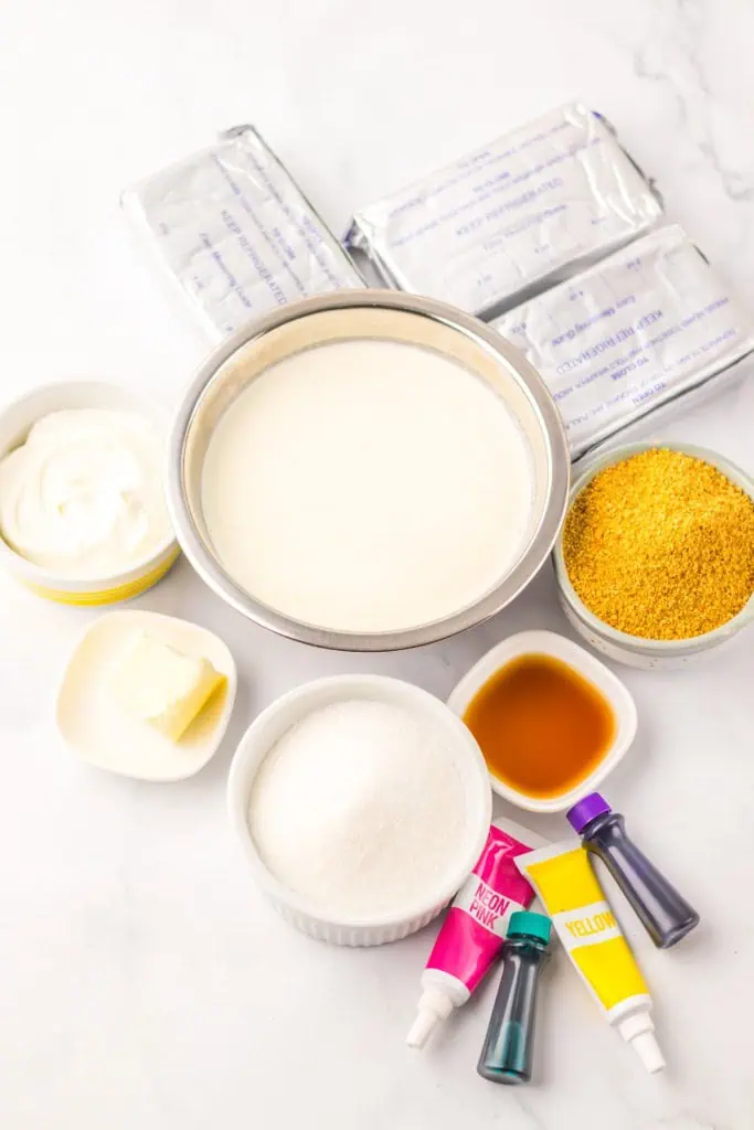 Ingredients to make Easter no bake mini cheesecakes.