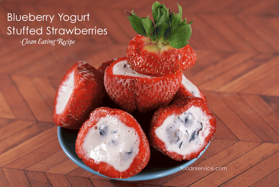 Strawberries stuff with blueberry yogurt! A great clean eating recipe!