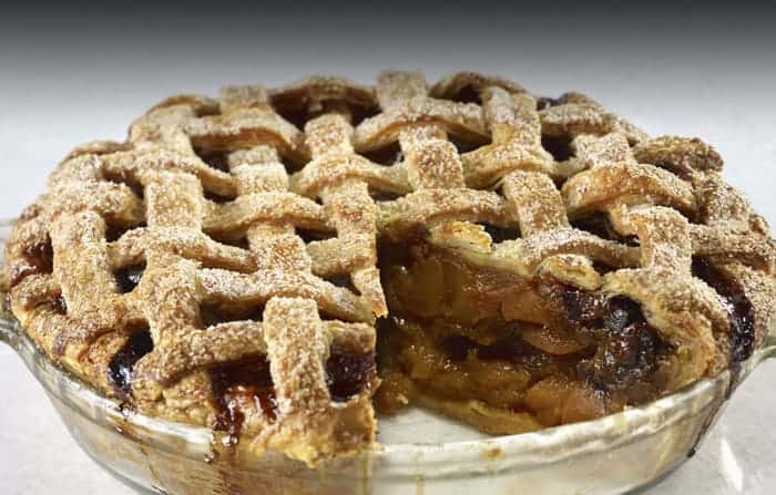 Holiday Apple Pie with Dried Fruit & Caramel Sauce