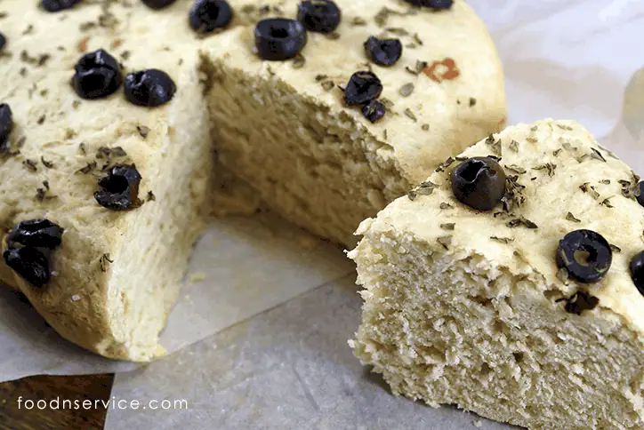 Rosemary Basil Crock Pot Bread Recipe. Topped with Kalamata Olives and Sea Salt.