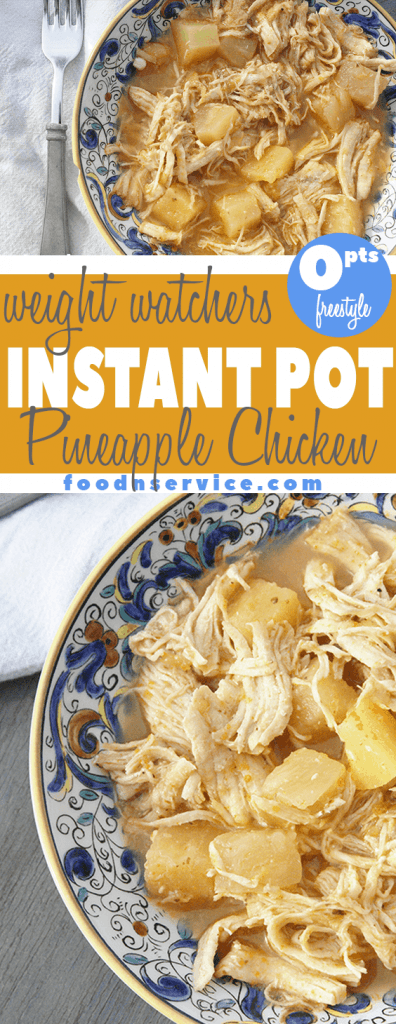 Instant Pot Pineapple chicken recipe in a bowl to pin on Pinterest