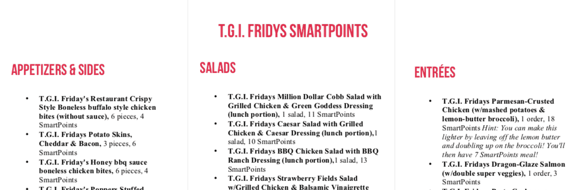 fridays ww menu printable image