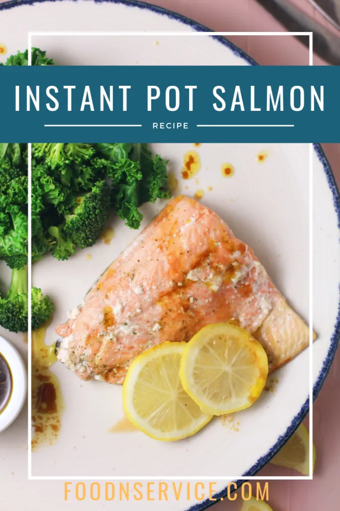 Instant pot salmon with citrus flavors with broccoli and kale.