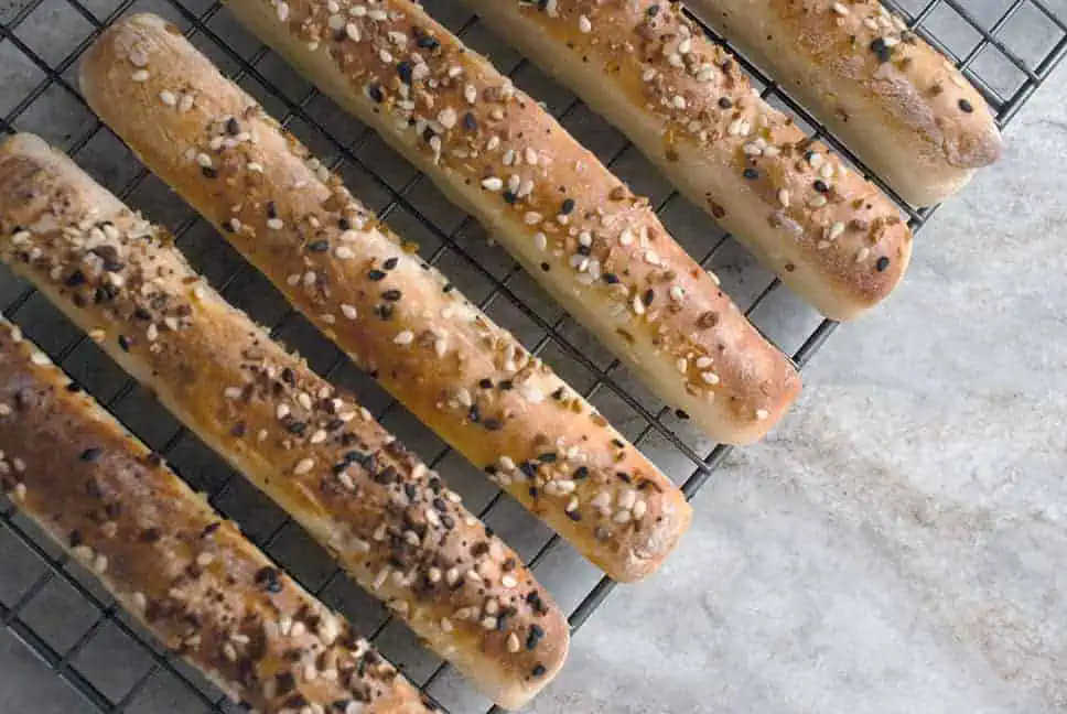 2 ingredient bagel sticks on a wire rack - ww recipe