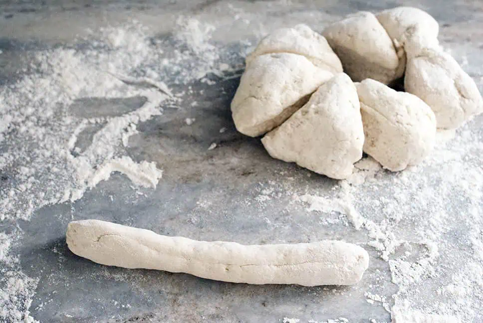 2 ingredient weight watchers bagels sticks dough being rolled out