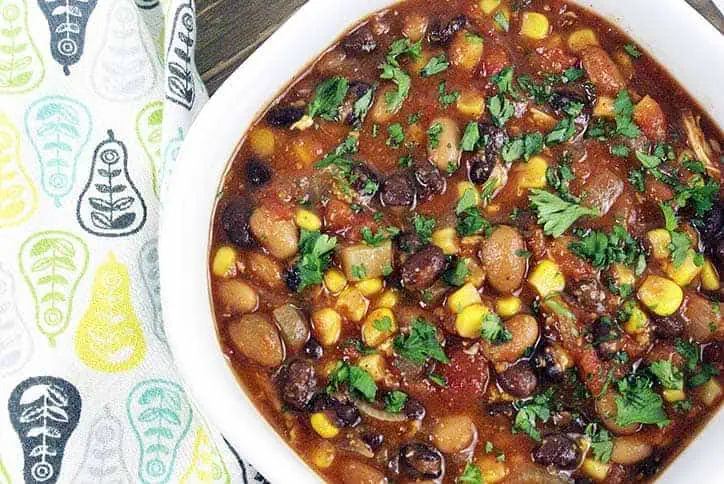 instant pot chicken taco soup in a white bowl