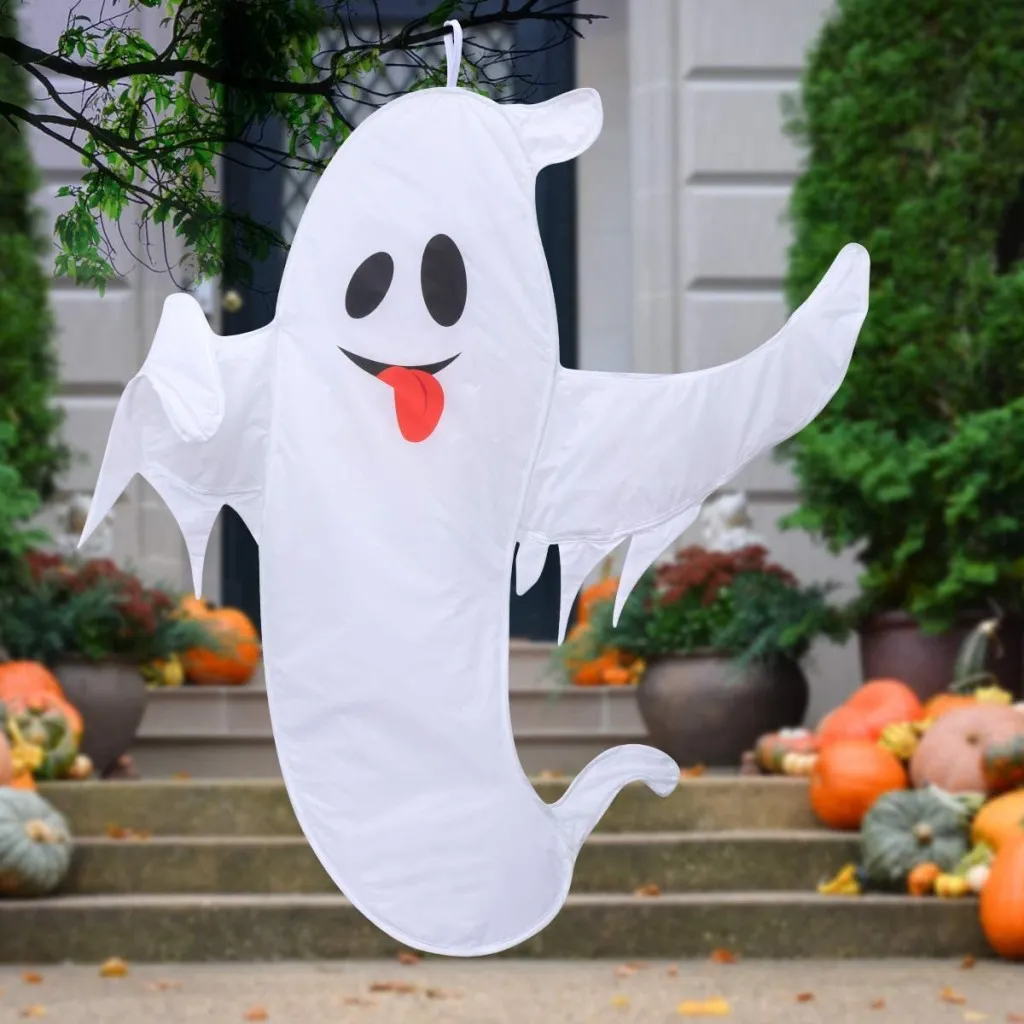 cute ghost hanging from trees