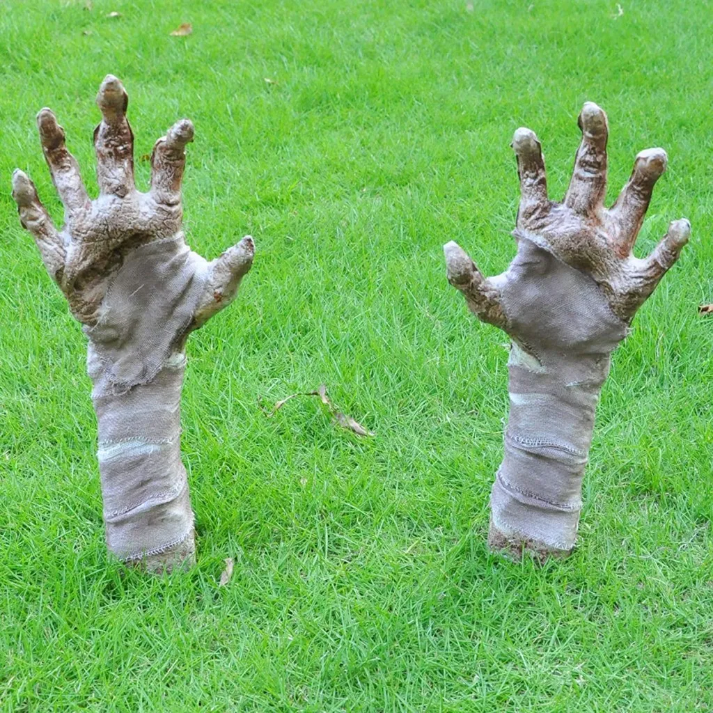 outdoor halloween decorations with zombie hands