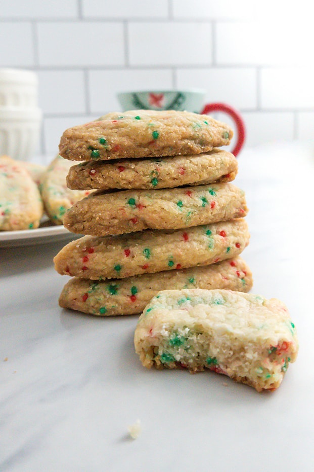 stack of christmas sugar cookies made in the air fryer