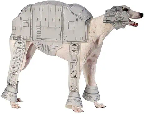 a dog dressed as an at-at star wars