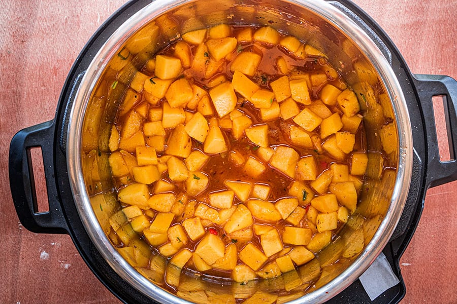 Diced mangoes in instant pot for chutney
