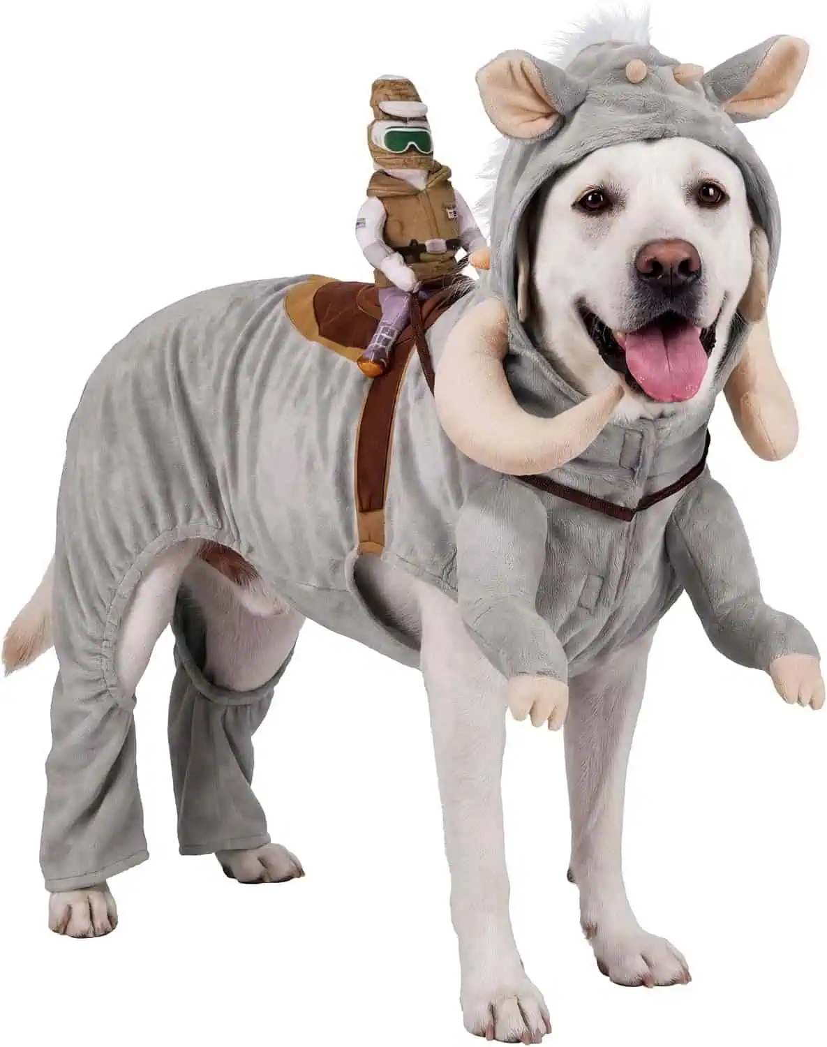 a dog dressed in a tauntaun star wars dog costume