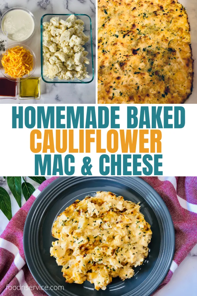 baked cauliflower mac and cheese recipe pinterest image for social media