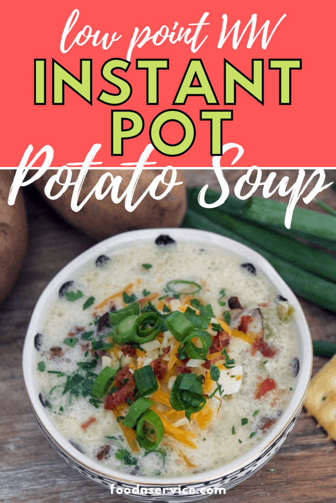 Pinterest image for Low Point Instant Pot potato soup with red heading