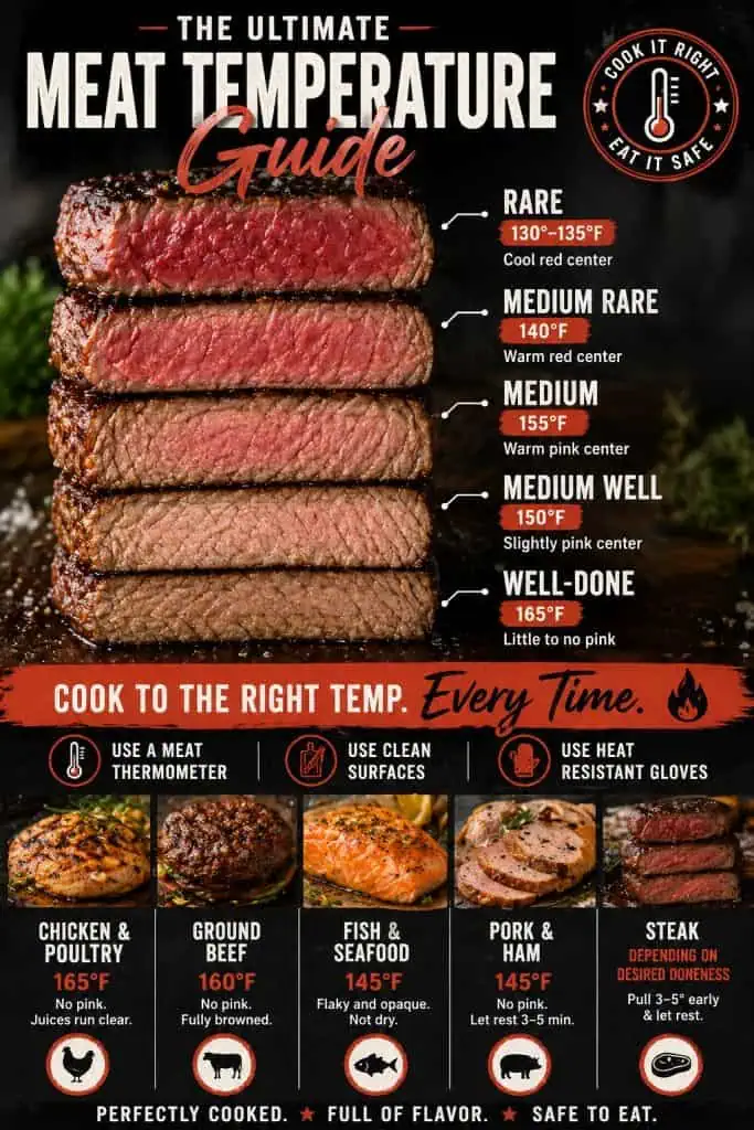 an image of steaks cut to see the level of doneness and steak cooking temperature guide