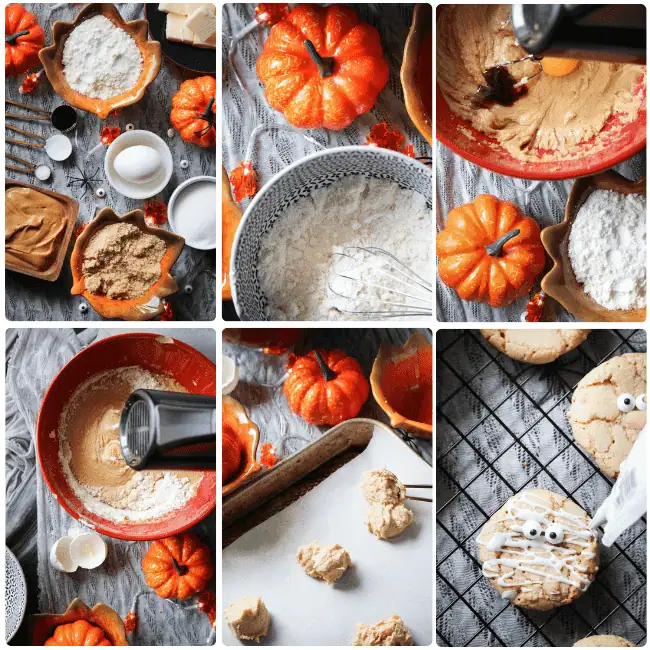inprocess photos on how to make mummy peanut butter sugar cookies step by step