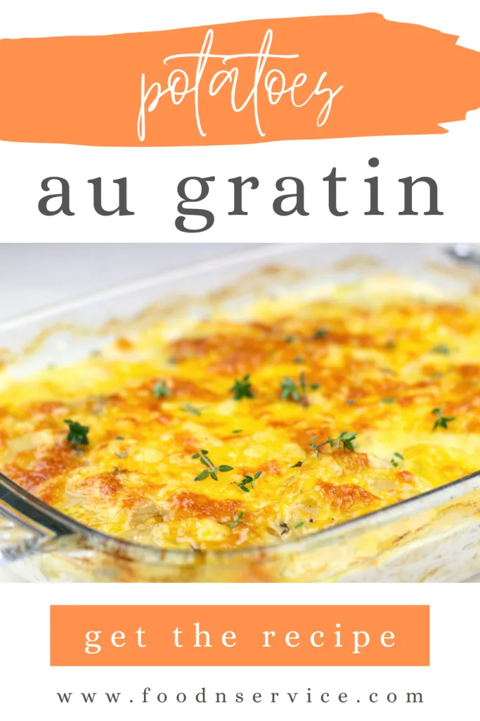 Easy and cheesy potatoes au gratin in a clear glass dish