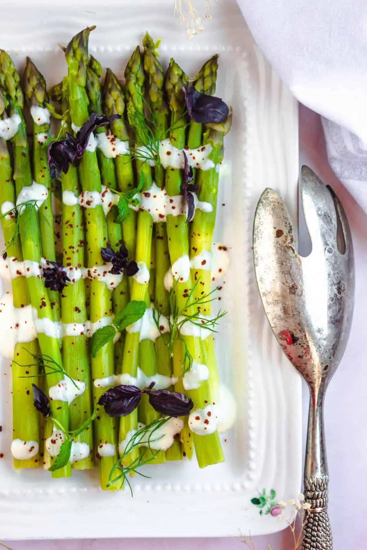 easy instant pot asparagus salad recipe on a white plate