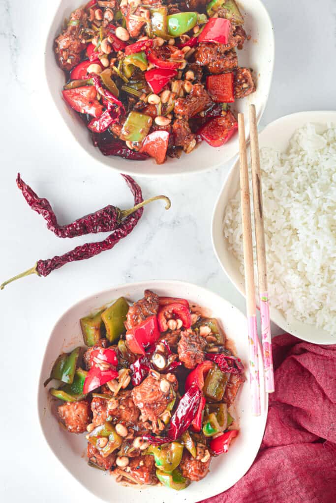 2 bowls of air fryer kung pao chicken recipe